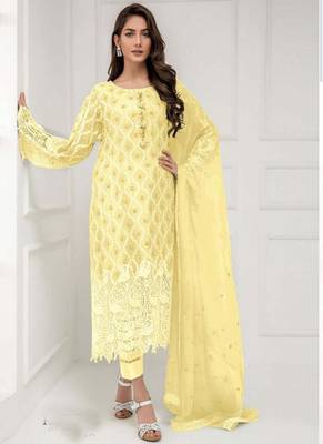 Yellow Embroidered Georgette Salwar 1
