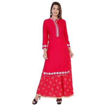 Red gotta work rayon kurti and skirt set 1