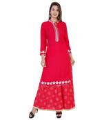Red gotta work rayon kurti and skirt set