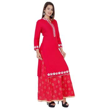 Red gotta work rayon kurti and skirt set 2