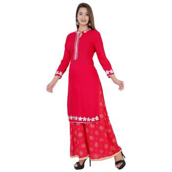 Red gotta work rayon kurti and skirt set 3