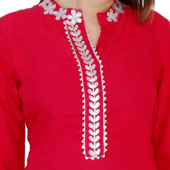 Red gotta work rayon kurti and skirt set 4