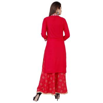 Red gotta work rayon kurti and skirt set 5