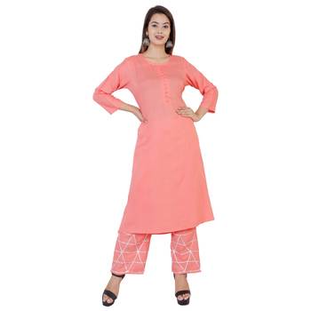 Orange solid rayon kurta and palazzo set 1