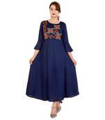 Navy blue embroideried rayon a-line kurti