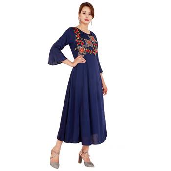 Navy blue embroideried rayon a-line kurti 2