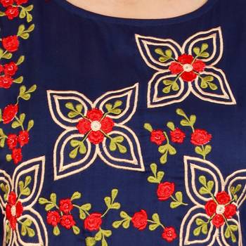 Navy blue embroideried rayon a-line kurti 4