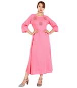 Pink embroideried rayon a-line kurti