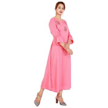 Pink embroideried rayon a-line kurti 2