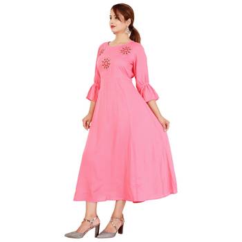Pink embroideried rayon a-line kurti 3