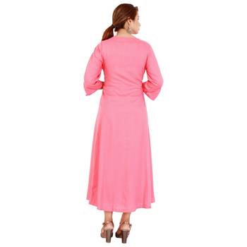 Pink embroideried rayon a-line kurti 5