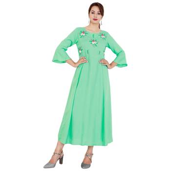 Light green embroideried rayon a-line kurti 1