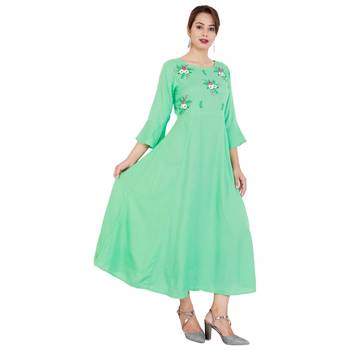 Light green embroideried rayon a-line kurti 2