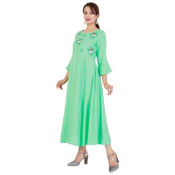 Light green embroideried rayon a-line kurti 3