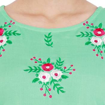 Light green embroideried rayon a-line kurti 4