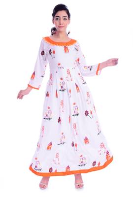 white printed rayon long A-line kurti 1