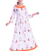 white printed rayon long A-line kurti