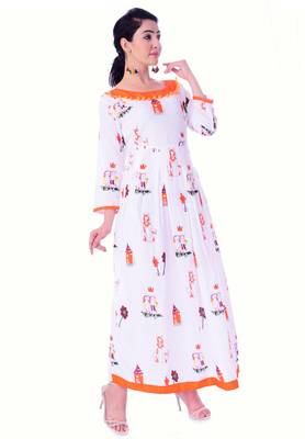 white printed rayon long A-line kurti 2