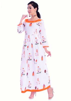 white printed rayon long A-line kurti 3