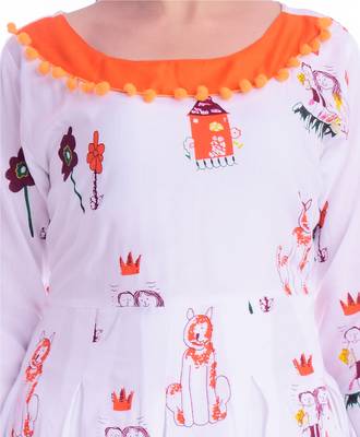 white printed rayon long A-line kurti 4