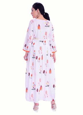 white printed rayon long A-line kurti 5