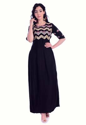 Black embroideried rayon long kurti 1