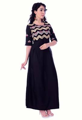 Black embroideried rayon long kurti 2