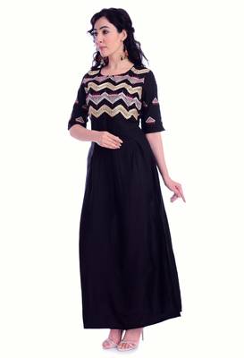 Black embroideried rayon long kurti 3