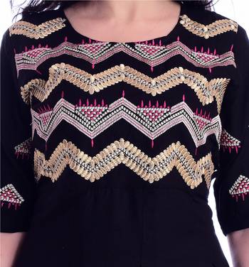 Black embroideried rayon long kurti 4