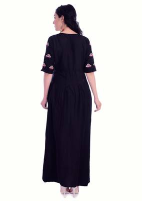 Black embroideried rayon long kurti 5