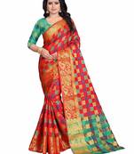 Women's Red Banarasi Soft Silk Saree With Blouse