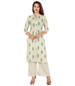 White Green Cotton Kurta Palazzo Set
