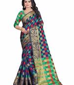 Women's Nevy Blue Banarasi Soft Silk Saree With Blouse