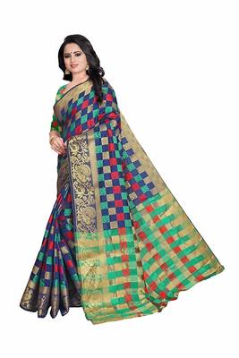 Women's Nevy Blue Banarasi Soft Silk Saree With Blouse 2