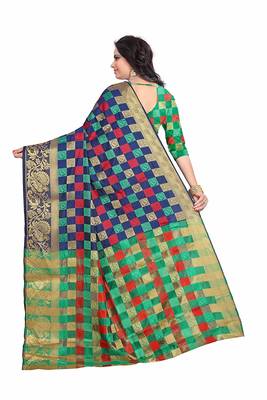 Women's Nevy Blue Banarasi Soft Silk Saree With Blouse 3
