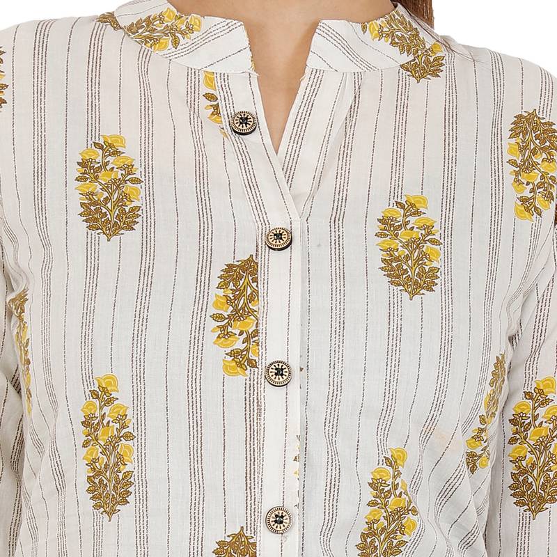 WhiteYellow Cotton Kurta Palazzo Set