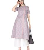 Grey printed cotton long-kurtis