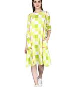 Green printed cotton long-kurtis