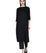 Black plain rayon long-kurtis