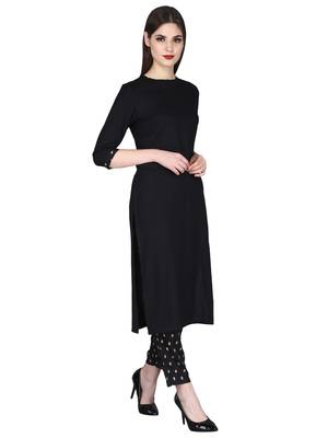 Black plain rayon long-kurtis 2