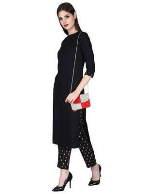 Black plain rayon long-kurtis 3