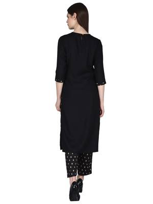 Black plain rayon long-kurtis 4