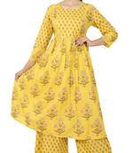 Yellow Floral Cotton Kurta Palazzo Set