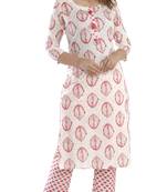 White Pink Butta Printed Kurta Palazzo Set