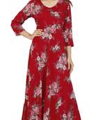 Red Floral Rayon Printed Gown