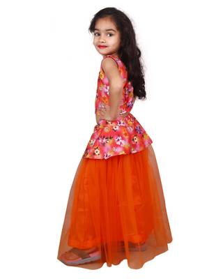 Orange Plain Net Stitched Lehenga 1