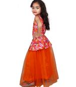 Orange Plain Net Stitched Lehenga