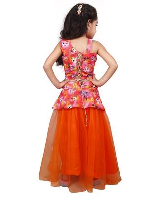 Orange Plain Net Stitched Lehenga 2