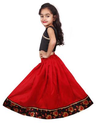 Red Plain Silk Stitched Lehenga 1