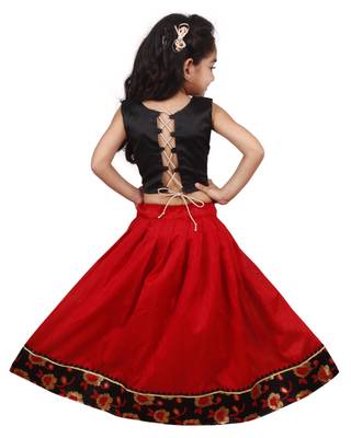 Red Plain Silk Stitched Lehenga 2